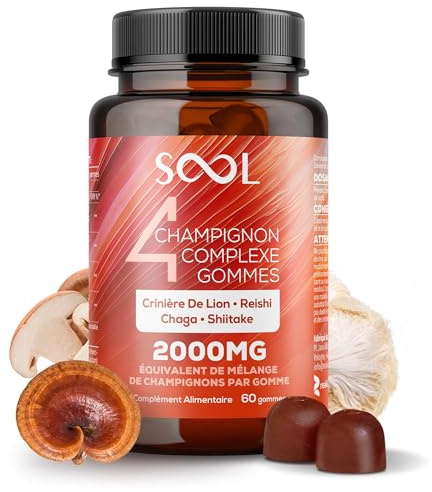 SOOL 4 Mushroom Complex Gummies 2000mg, 60pcs, Natural Flavour: Chaga, Reishi, Shiitake, Lions Mane Supplement | Nootropics Gummies High Strength | Memory & Focus, Energy, Immunity Booster Supplement