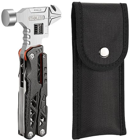 Naapesi 18 in 1 Multitool-Hammer – Kohlenstoffstahl Tragbares Multi-Tool mit Aufbewahrungstasche für Camping, Wandern, Notfall, Überleben im Freien – Schwarz