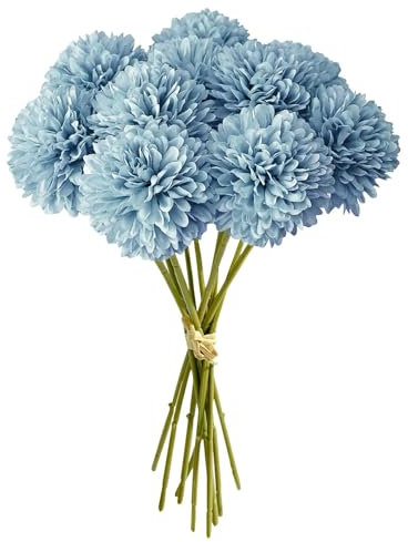GIUSOBG Hortensias Artificiales12 Piezas Flores Artificiales Decoracion Seda Flores Plantas Crisantemos de Seda Simulación Bola Decorativas, para Bodas Hogar Hotel Decoración (Azul)