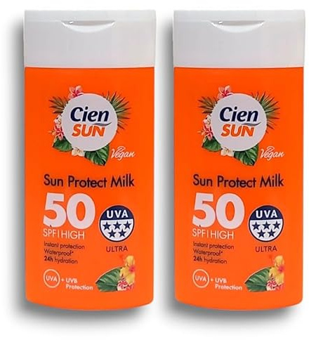 2x Ciēn Sun - Lidl | Sun Protect Milk - SPF 50 High Protection | Waterproof, 24h Hydration, Ultra UVA/UVB Protection | Vegan | 50mL Each