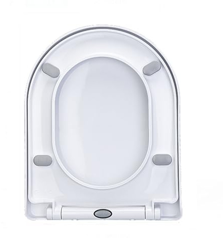 Sedile WC a Forma di D con Chiusura Ammortizzata, Bianco, Materiale PP, Sedile WC con Chiusura Ammortizzata, Bianco - Sedile WC con Chiusura lenta e sgancio rapido