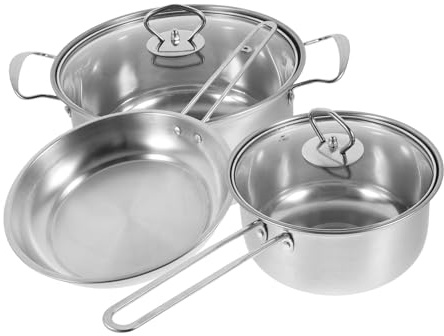 DECOMELODY Set di 3 Pentole in Acciaio 430 con Fondo Spesso per Cottura Uniforme Padella Pentola Piccola e Pentola per Zuppe con Manico Ergonomico Ideale per Cucina a Induzione e a Gas