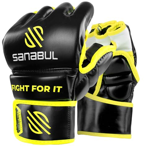 Sanabul New Item Essential MMA Grappling Gloves (Black/Green, Small/Medium)