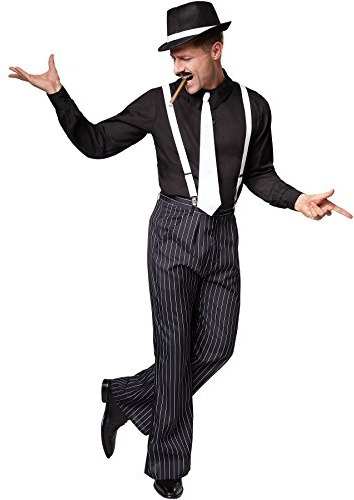 TecTake dressforfun Costume pour Homme Gentlemen | Chemise à Manches Longues et Pantalon à Rayures Fines | Y Compris Bretelles Blanches et Cravate à élastique (M | No. 301611)