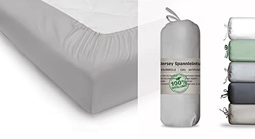 Blue Moon Bio Baumwolle Jersey Bettlaken - Spannbettlaken 90x200cm - Spannbetttuch Bettlaken 90x200cm Organic Cotton GOTS-Zertifiziert Ökotex Made in Green (Stein 2er Set, 90-100 x 200 cm)