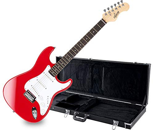 Shaman Element Series STX-100R Koffer Set - Hochwertige E-Gitarre im ST Style mit 3 Single Coil Pickups & Cutaway inkl. Koffer - rot