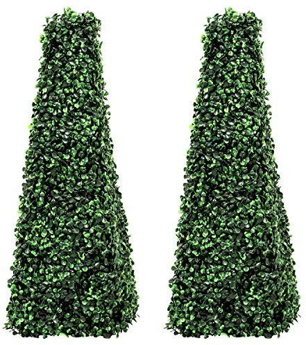 Woodside Topiary Obelisk Leaf Effect, Green 2ft/65cm Indoor/Outdoor Replica Decoration (pack of 2)