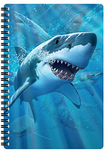 3D LiveLife Notebooks - Great White Delight from Deluxebase. Ruled 8.2 x 5.7 Medium Notepad. 80 Page Spiral Bound Notebook with Lenticular Shark Cover. Ocean Animal Journal for Women and Men.