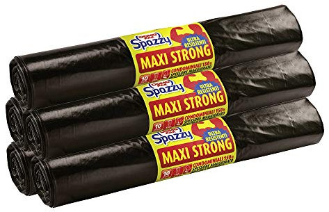 Domopak Spazzy Sacchi Nettezza Maxi Strong - Condominiale 150 Lt - Nero - 5 Confezioni Da 10 Pezzi