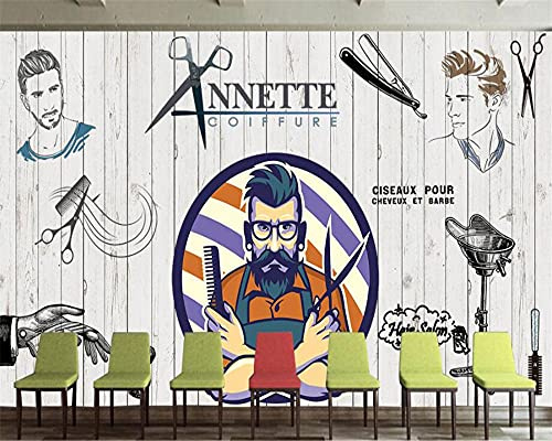 Papel Tapiz Personalizado Vintage Nostalgia Pared De Madera Tijeras De Pared Salón De Belleza Peluquería Fondo Pared 3D Papel Tapiz Mural 400Cm(W)×280Cm(H)