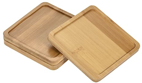 sourcing map Platillos para Maceta 3uds, Plato Planta de 10cm Longitud, Bandeja de Goteo de bambú Cuadrado de Flores para Interiores