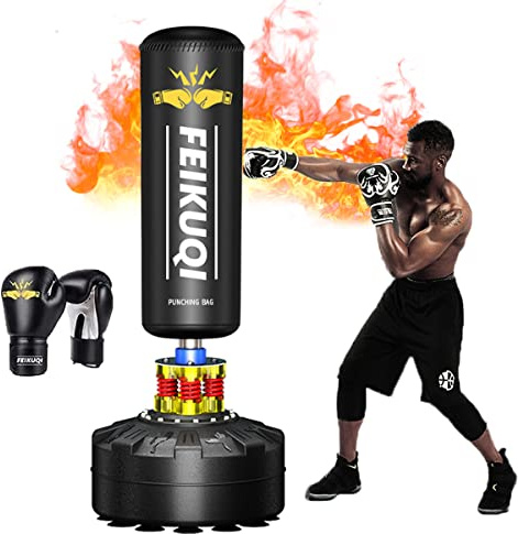 Punching Adult 70in, Feikuqi 205lbs Boxing Bag with Stand , Shock Absorber, Suction Cup Base, Punching, Standing Kickboxing Bag for Home Office Gym (with Gloves)