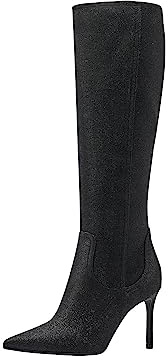 Tamaris Damen Langschaft-Stiefel mit Absatz Vegan Stilettoabsatz; BLACK GLAM/schwarz; 39 EU