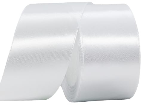 Nastro di Raso 50mm Bianco, 22 Metri Nastro Doppio Raso per Artigianato, Natale, Decorazioni, Confezioni Regalo, Feste di Compleanno, Matrimoni, Bomboniere ﻿