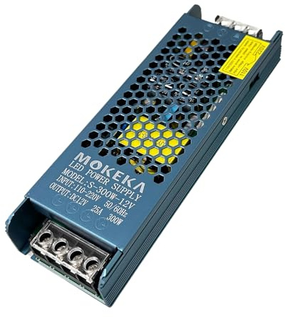 MOKEKA Alimentatore 12V 25A 300W LED Driver Trasformatore Convertitore AC 110/220V Adattatore a Tensione Costante per Striscia (25A/300W)