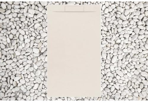Plato de ducha 80 x 140 cm beige volcán Line Plus de marmoresina con rejilla lateral de mármol