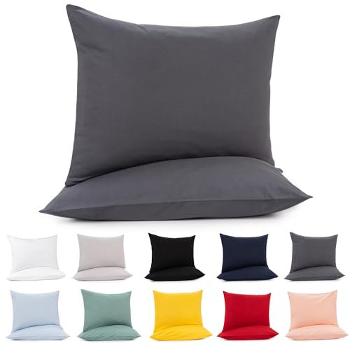 Lotusein Kissenbezug 40 x 80 cm (2er Set) - Anthrazit - 100% Jersey Baumwolle 175 g/qm Kissenbezüge - Kissenhülle für Kissen mit Reißverschluss - Oeko-Tex Zertifiziert