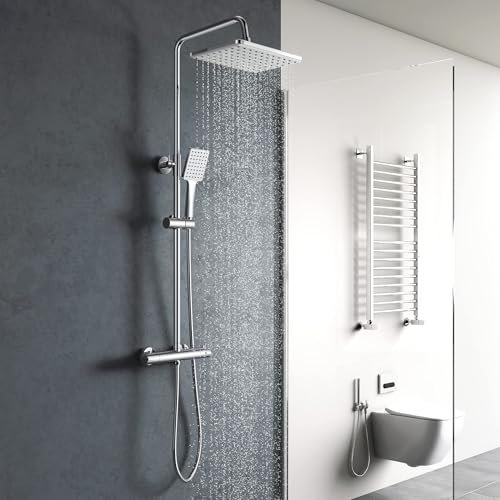 YOOZENA Duscharmatur Komplettset,Duschsystem mit Thermostat,Duscharmatur,Kopfbrause,Duschkopf mit Schlauch und Halterung, Regendusche mit armatur