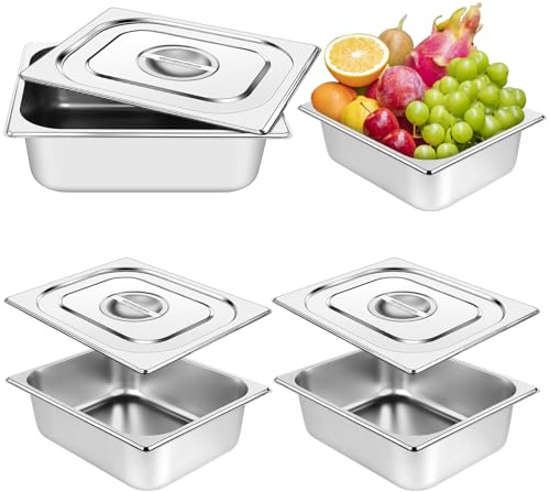 HAOWANWW Gastronorm-Behälter aus Edelstahl, 1/2 Lebensmittelpfanne, 100, 240, 300 mm tief mit Deckel, 3,5 l Edelstahl, quadratisch, Chafing Dish Buffet, Servierutensilien für Catering (100 mm tief mit