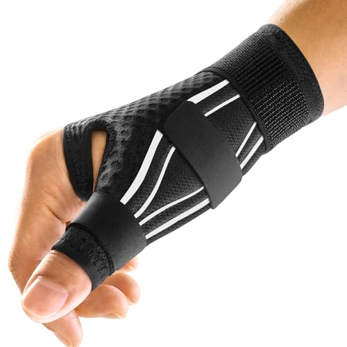 FREETOO Ergonomiskt tumförband, andningsbar och mjuk tumskena, ortos för senskidinflammation, artrit, utlösande finger, lämplig för vänster och rektangel, kvinnor och män, L/XL, svart/vit