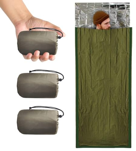 Emergency Sleeping Bag Survival Bag 3 Pack | Thermal Waterproof Mylar Bivy Sack for Adults | Portable Emergency Sleeping Bags for Survival, Extreme Cold, Camping, Hiking, and Outdoor Emergency Gear