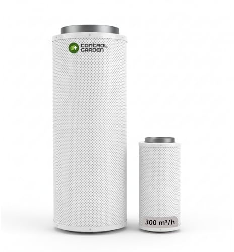 + control GARDEN Filtre à charbon actif pour armoire de culture 300 m³/h | Tube neutralisant d'odeurs pour culture hydroponique | Carbon 100 % Australien RC -4/8 | Ø 100 mm Longueur 200 m