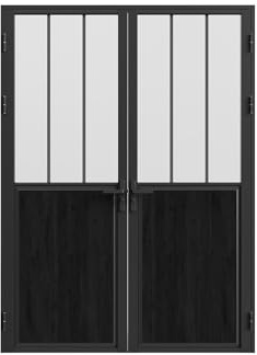 Vente-unique-Blocco porta revers. 2 battenti 2xH204xL73cm Alluminio e Vetro temperato smerig. Nero stile atelier - ERMELO