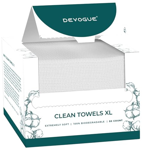 DEVOGUE Disposable Face Wipes 50 Pack XL (25 x 30 cm) 100% Viscose Fiber Ultra Soft for Sensitive Skin Makeup Cleansing Wipes and Facial Cleanser
