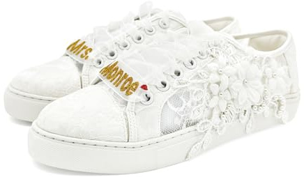 JIAJIA 8836 Baskets de Mariage Personnalisées Sneakers Plates pour Mariée Couleur Ivoire,Taille 39 EU (5.5 UK)