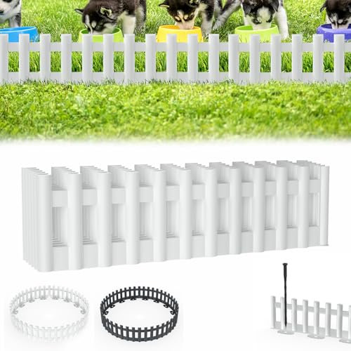 Aufun Rasenkante Beeteinfassung 43 x 12 cm, 12 Stück Gartenzaun Flexibler Kunststoff Holzoptik Gartendeko Gartenpalisade für Beetumrandung, Natural rasenkantenband Gartenzaun für Garten, Weiß