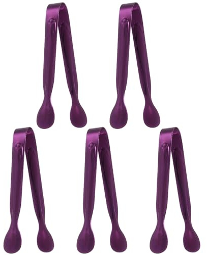 uxcell 5pcs Serving Tongs, 4.3 Inch Stainless Steel Kitchen Tongs Cooking Utensils for Salad, Ice, Bread, Fruit, Barbecue, Purple