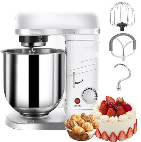Mezcladora De Alimentos Comerciales 7l, 1300 W Mezrador De Soporte De Acero Inoxidable con Gancho De Masa+Gancho De Mezcla+batidor De Huevo, Batidora De Masa De Mezcladora De Panadería 8 Velocidades