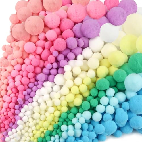 TOAOB 500 Piezas Pompones Manualidades 10 a 40 mm Coloridos Pompones Esponjosos Juego de Bolas de Peluche para DIY Suministros Decoraciones Costura Guirnaldas y Flecos