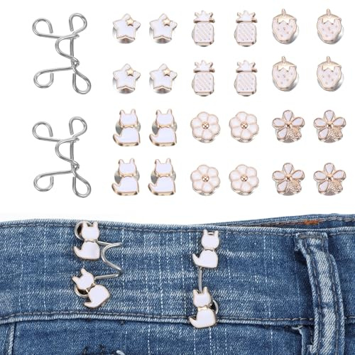 12 stycken byxor, snäv klipp, justerbart midjeband med tight, jeansknappnålar, avtagbara byxknappar justerbara, sömnadsfria knappstift för kvinnor jeans byxor kjol