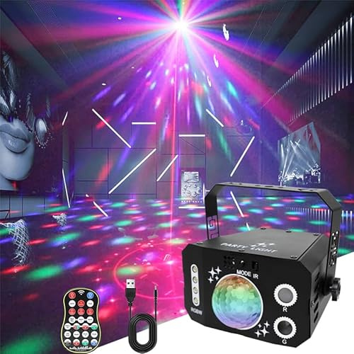 Luces Discoteca para Fiestas, Luz DJ Escenario RGB Sound Activadas con Luz Strobo y Bolas de Discoteca, Portátil Luces Colores Estroboscópica para Casa Fiesta Cumpleaños Bar Navidad Helloween Bodas