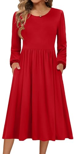 Zeagoo Robe femme, à manches longues, tricotée, col rond, robe d'automne, coupe trapèze, mi-longue, tunique, décontractée, avec poches
