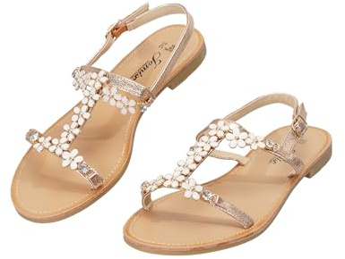 CLEIKS Sandali Bassi Donna Estivi con Perline Scarpe Fashion da Donna Scarpe Casual da Donna Leggere Minimaliste per Casa e Esterno (Champagne, 40 EU, WFF260404-19)