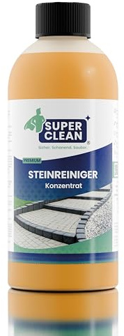 SUPER CLEAN Limpiador de piedra concentrado 1 x 500 ml – para terraza, pavimento, hormigón, piedra natural y losas de aceras, limpiador exterior contra suelos verdes, suciedad y depósitos, hasta 50 m²