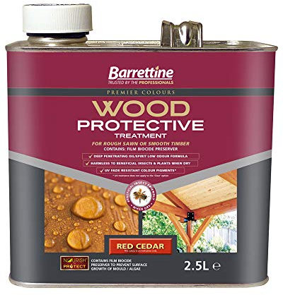 Barrettine Wood Protective Treatment (Red Cedar, 2.5L) - Ideal Treatment for Outdoor Treated Timber Structures, Wood Protector Oil with Water Repellent Qualities. UV & Fade Resistant.