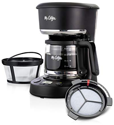 Mr. Coffee Programmable Coffee Maker 5 Cups with Auto Pause Glass Carafe Compact Design Black
