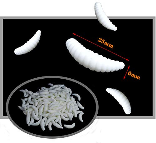 Senvenelec 100pcs vers artificiels, appât bionique en Silicone Souple appât de pêche appât de séduction Fort, Blanc crème - 100pcs