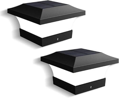 ILIKEPOW Solar Exterior, 2 Piezas Luz Solar Exterior Jardin Para Postes Valla Pilar 8x8 9x9 10x10cm, IP65 Impermeable Lámparas solares, 2 Modos, Para Jardin para Jardín Patio Valla(6000K)