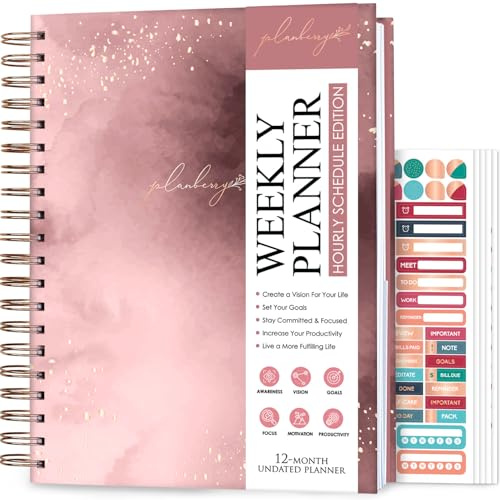 PLANBERRY Stor planeringskalender för timplanerare – odaterad organiserare för produktivitet, tidshantering och budget, 20 x 25 cm (8 x 10,4 tum) (Roséguld)
