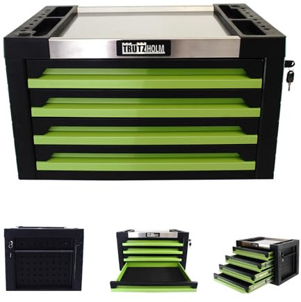 TRUTZHOLM Werkzeugkiste Werkstattwagen Aufsatz Box Koffer Werkzeugkasten 4 Schubladen leer (Grün)