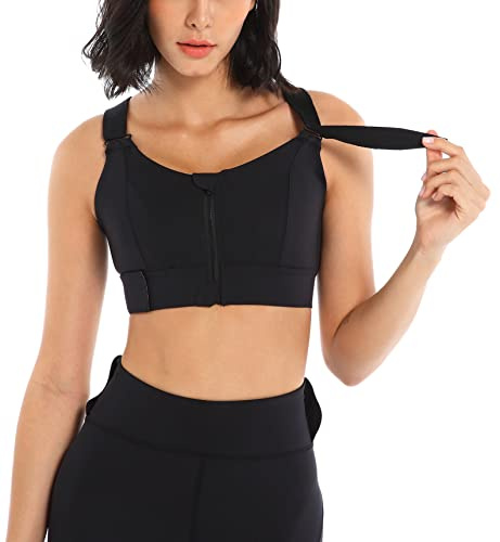 Soutien Gorge de Sport Femme Maintien élevé Fermeture Zippée Devant Soutien-Gorge sans Armature pour Équitation Fitness Jogging 3XL