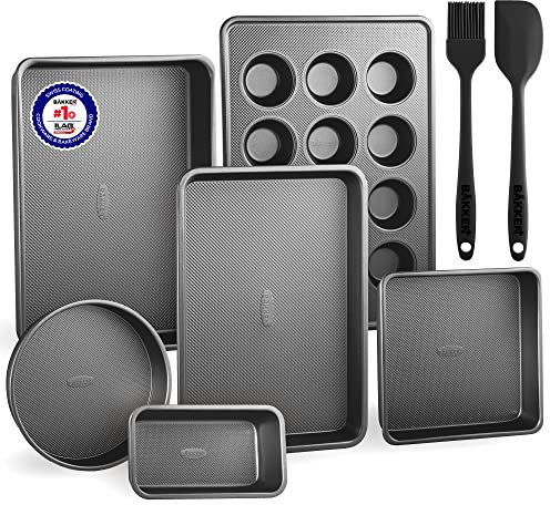 Backformen-Set - 8-teilig - Antihaft-Profi-Backformen für Zuhause - Backformen-Set in verschiedenen Größen - Muffinform, Kastenform und mehr - schwarz