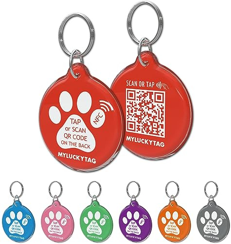 MYLUCKYTAG NFC & QR-kod smart husdjurs-ID etikett personlig hund katt etikett, online husdjursprofil, varning e-post för husdjur