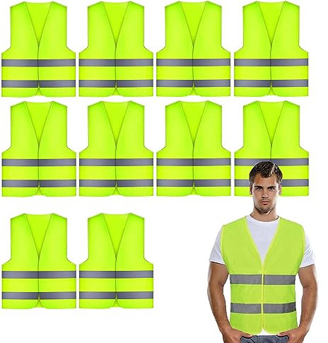 Gilet Ad Alta Visibilità,10 Giubbotti di Sicurezza Antiforatura, per Cantiere, Conducenti,Addetti alla Pulizia,Assistenza Stradale e Altro Ancora