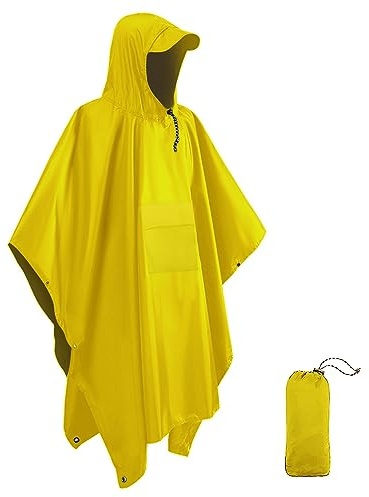 Victoper Waterproof Poncho Adult Reusable Lightweight Rain Poncho Adult Waterproof for Traveling Cycling Outdoor Camping Hiking Waterproof Raincoat Yellow…