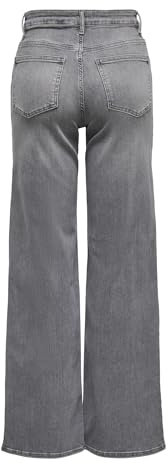 ONLY Jean à Jambe Large ONLMADISON Taille Haute Wide Leg Fit Jeans Light Grey Denim M 32 Light Grey Denim M / L32
